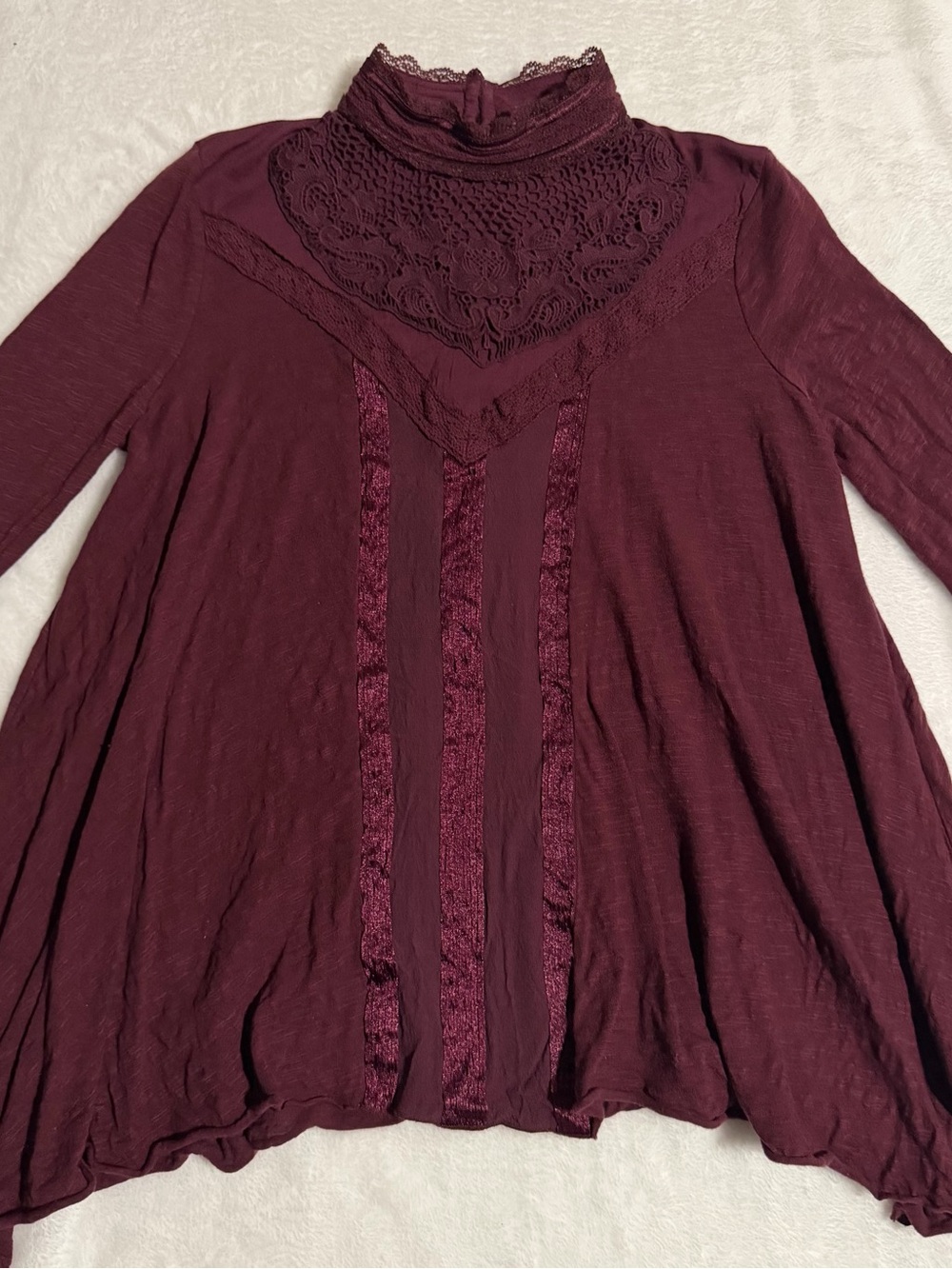 Urban Outfitters Burgundy Lace Yoke Long Sleeve Tunic
